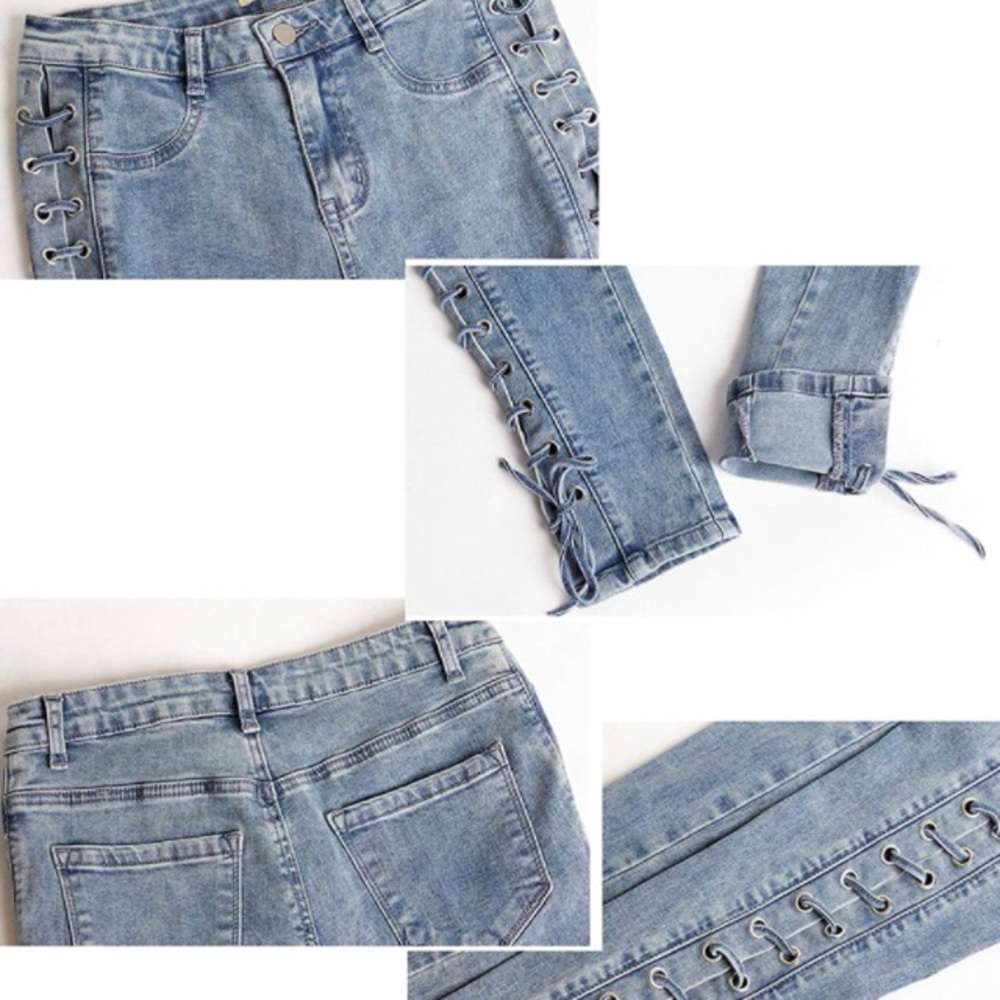 GOGO Jeans Light Color Denim High Waisted Laces on Sides Sexy Fun Jeans 5 - Picture 7 of 11